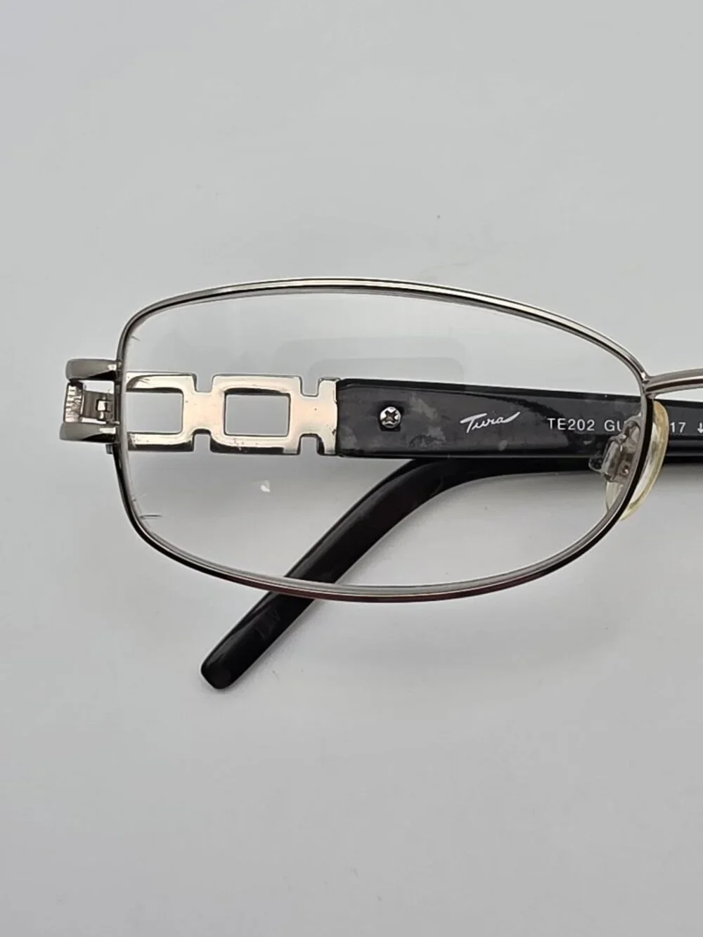 Tura TE202 Silver Black Tortoise Rhinestone Eyeglasses Frame Japan 54-17-135